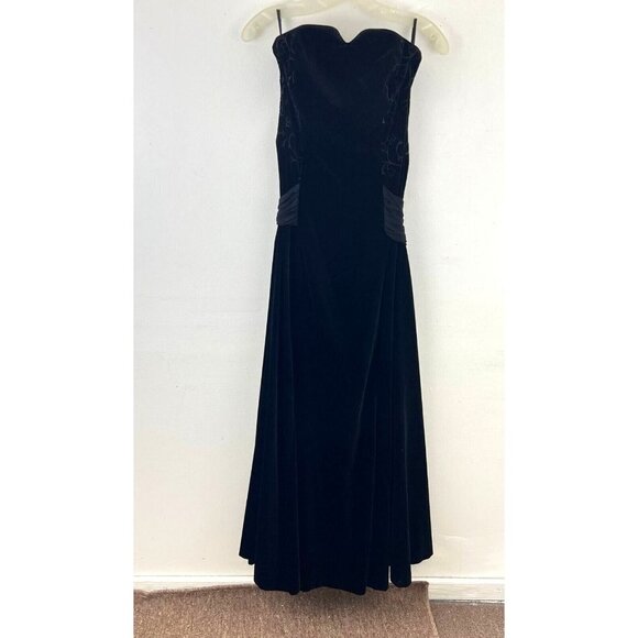 Vintage Laura Ashley  Womens Black Strapless Velvet Formal Gown Size 10 - Picture 1 of 11